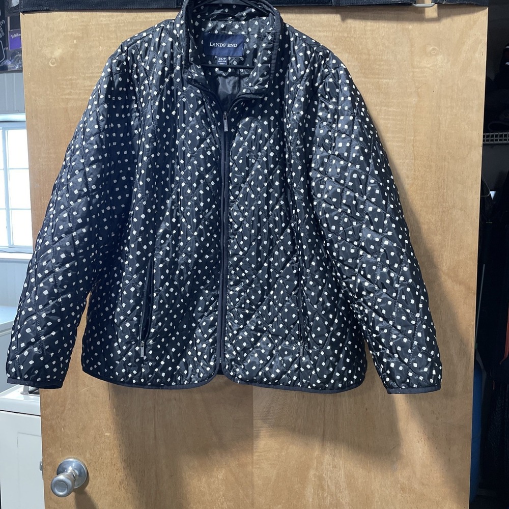 Lands End Black And White Polka Dot Quilted‎ Womens Jacket Size 2X/ P 20W-22W